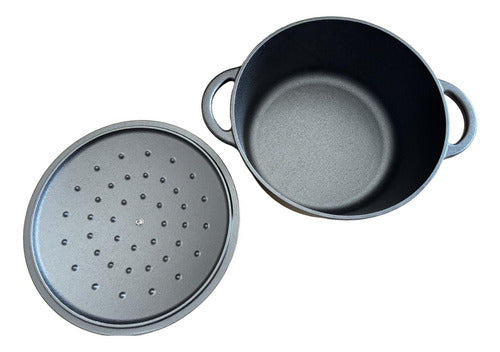 Olla De Hierro Fundido 24 Cm 3.5 Lts - Va Al Horno - Norplat Negro