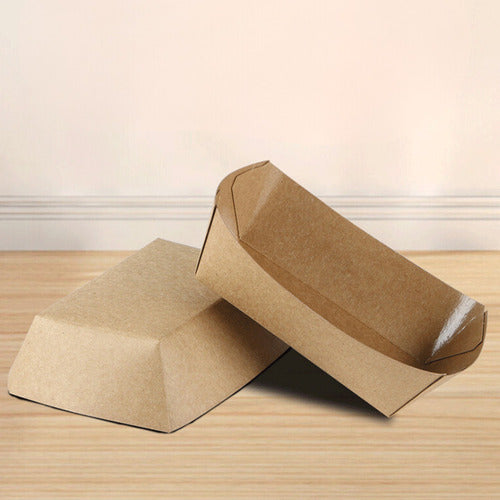 Set 100 Bandeja Kraft Porta Completos Cartón 750cc - Norplat Marrón Claro