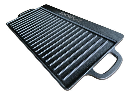 Plancha Bifera Norplat Reversible Hierro Fundido 50x23cm Xl Negro