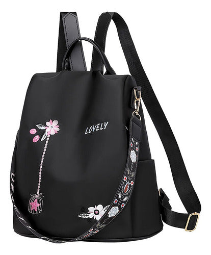 Mochila Bolsa De Mujer Impermeable Tik Tok Viral - Norplat Negro Floreado