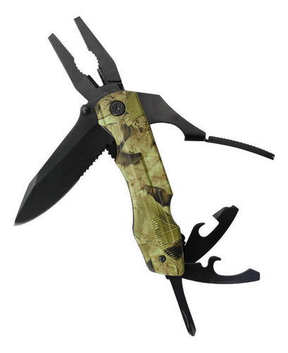 Cuchillo Tactico Navaja Multiherramienta Norplat Caza 20en1 Verde Camuflaje