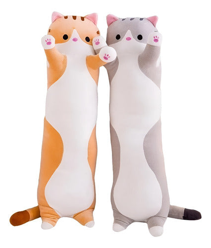 Peluche Almohada Gatito Largo 70cm Grande - Norplat Gris