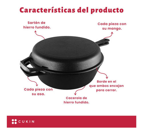 Cacerola + Sartén De Hierro Fundido - Dutch Oven Ø26cmx12 Negro