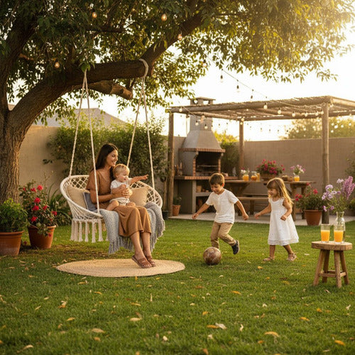 Silla Hamaca 2 Plazas Colgante Artesanal De Macrame Norplat Macramé Beige Claro