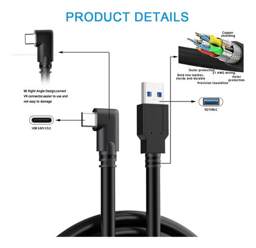 Cable Usb Para Oculus Link Quest 2 5mt 5gbps - Norplat Negro