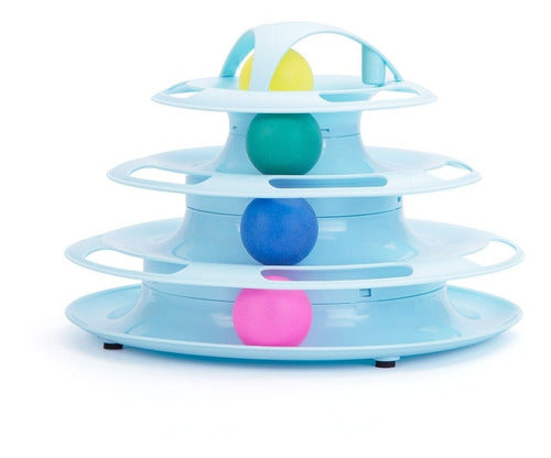 Divertido Juguete Para Gatos Torre 3 Niveles Pelota Raton Celeste
