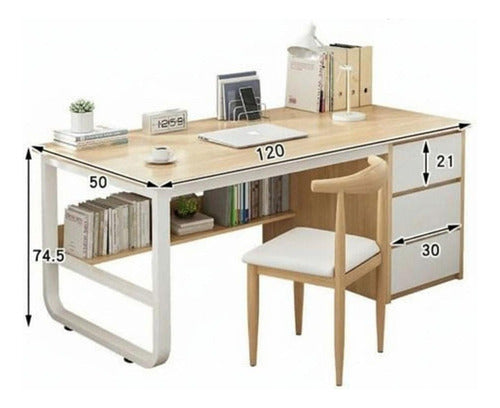 Escritorio Oficina Melamina Metal 3 Cajones 100x50cm Norplat Madera Y Blanco