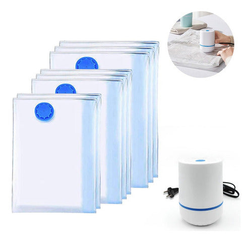8 Bolsas Al Vacio Para Ropa Viaje Y Bomba Eléctrica Norplat Transparente