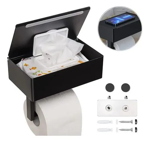 Soporte Porta Rollo Papel Higienico Norplat Confort Y Wipes Negro