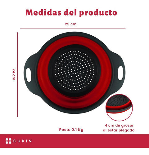 Colador Plegable Para Lavar Fruta O Verdura - Cukin Gris Y Rojo