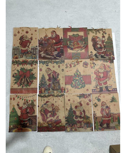 12 Bolsas De Regalo Navidad Kraft Premium Grande - Norplat Marrón