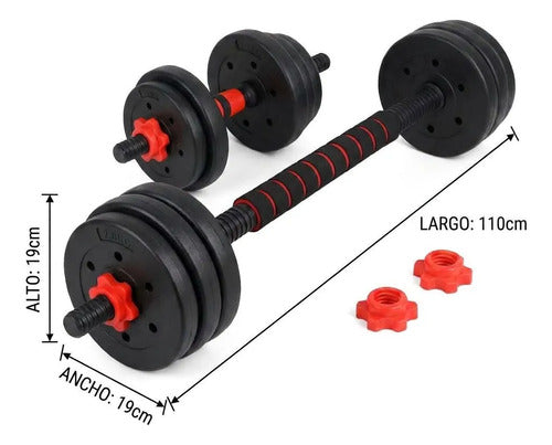 Set Norplat 2 Mancuernas + Barra + 20kg Discos Pesas Rojo Negro