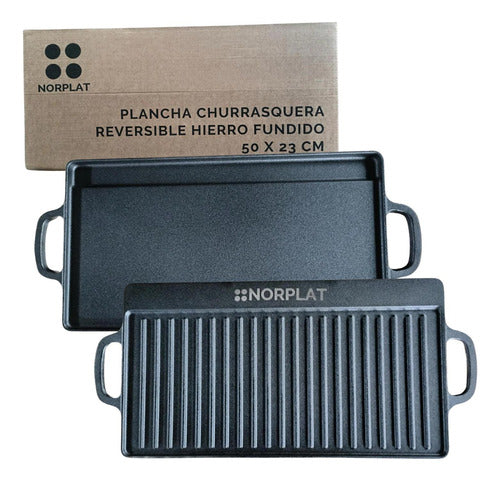 Plancha Bifera Norplat Reversible Hierro Fundido 50x23cm Xl Negro