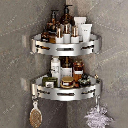 Repisas Esquineras Organizador Baño 2 Pisos Aluminio Norplat Plateado