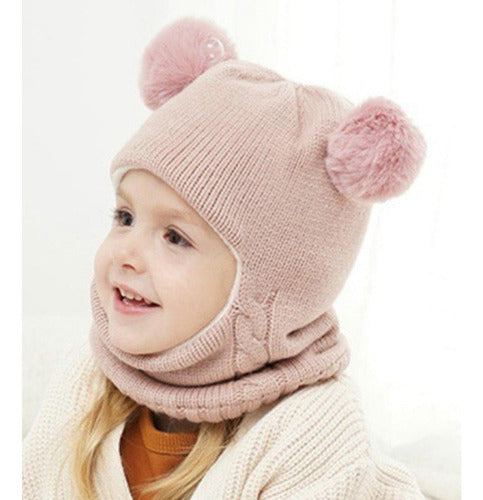 Gorro Con Cuello Bebés 6m A 2 Años Invierno Abrigado Norplat Rosa Talle Unico Geométrico