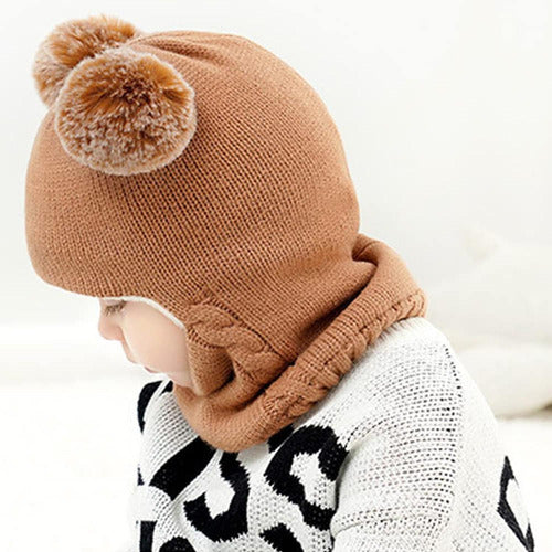 Gorro Con Cuello Bebés 6m A 2 Años Invierno Abrigado Norplat Marrón Talle Unico Geométrico