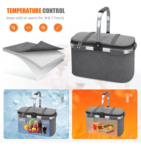 Norplat Canasta Termica Plegable Cooler Portatil Camping Gris