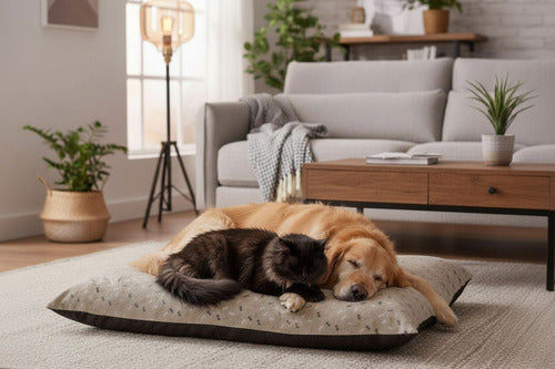 Cama Perros Norplat Colchon 90x70cm Grande Relax Almohadon Beige Claro Huesos