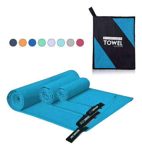 Toalla De Deporte Microfibra Set X3 Secado Rapido - Norplat Azul Microfibra