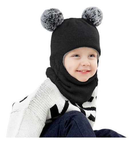 Gorro Con Cuello Bebés 6m A 2 Años Invierno Abrigado Norplat Negro Talle Unico Geométrico