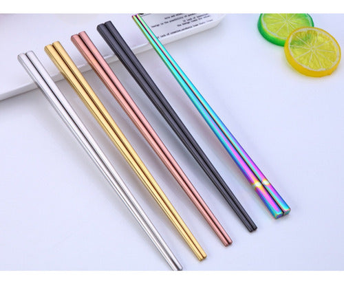 Juego 5 Pares Palillos Chinos Reutilizables Acero Inoxidable