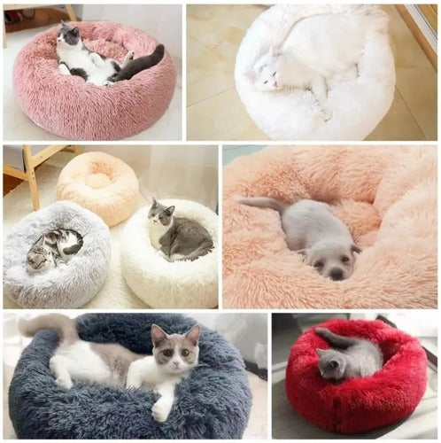 Cama Antiestrés Peluda Para Perros Y Gatos 70cm L Originales Marrón Oscuro Liso