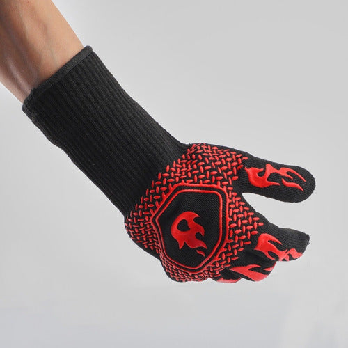 Set 2 Guantes Asado Alta Temperatura Parrillero Cocina Cukin Rojo Rayas