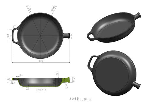 Sarten Hierro Fundido Norplat 24cm Mango Madera Sin Bpa Pfoa