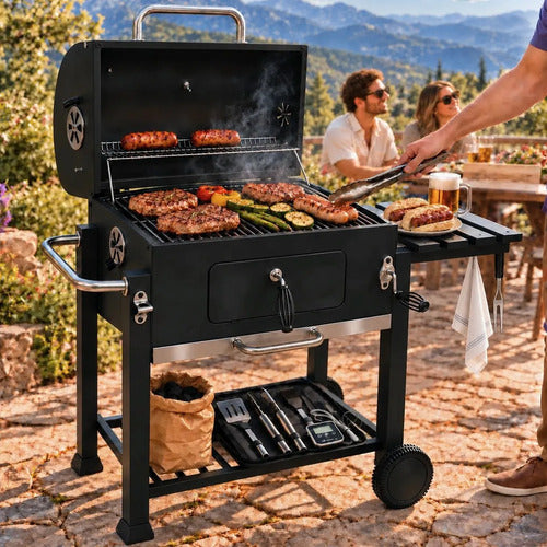 Parrilla Carbón Tapio Norplat Asado Elevador Bbq Grill Rueda Negro