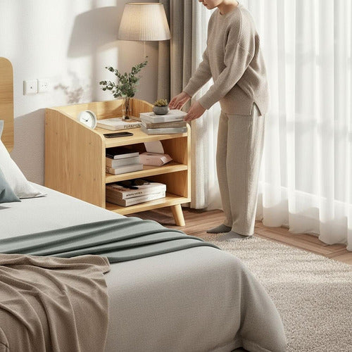 Velador Nordico De Madera Mesita Noche Moderno - Norplat Mate Madera