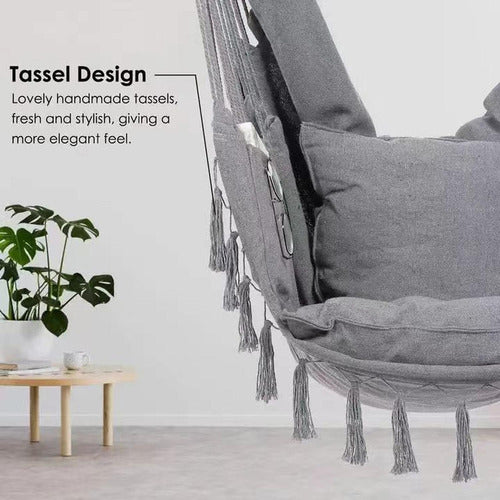 Silla Colgante Columpio Hamaca Con Almohadones - Norplat Gris