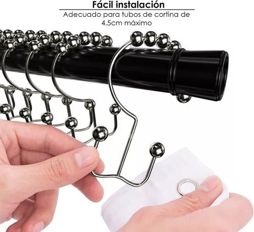 12 Ganchos Cortinas Baño Ducha Metálicos Deslizantes Norplat Plateado