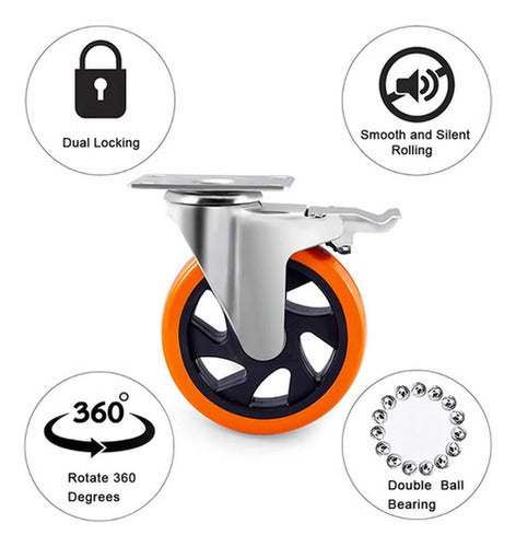 Pack 4 Ruedas Giratorias Para Carros, Muebles, Cama Norplat Naranja