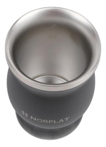 Mate Termico De Acero Inoxidable Norplat + Bombilla Cepillo Negro Mate