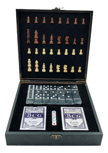 Tablero Ajedrez Madera 4en1 + Domino Naipes Dados - Norplat