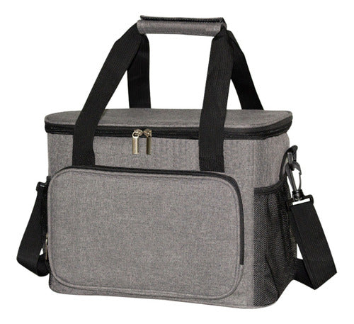 Lonchera Térmica Doble Compartimento Tamaño Grande Gris Liso