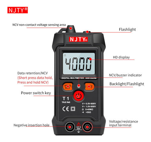 Tester Multimetro Digital Amperaje Voltaje Ohms 600v Norplat Negro
