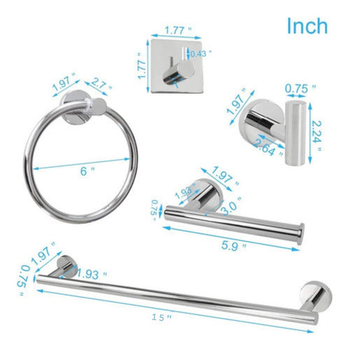 Set De 7 Accesorios Baño Acero Inoxidable Toallero - Norplat Plateado