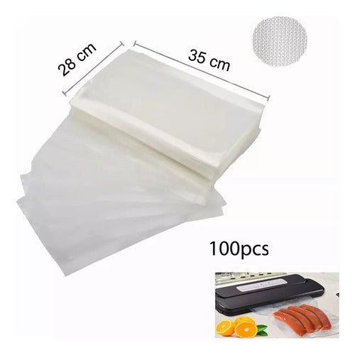 100 Bolsas Sellado Vacío Gofrada 28x35cm Para Sous Vide Transparente