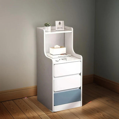 Velador Angosto Alto De Madera 3 Cajones 25*34*87cm Norplat Mate Blanco