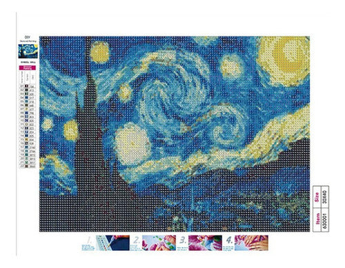 Kit Pintura Diamante 5d 40x30cm Bordado Diseños - Norplat Multicolor La Noche Estrellada