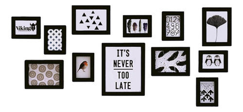 Set 12 Marcos Fotos Decorativo Pared Portaretrato - Norplat Negro Lisa