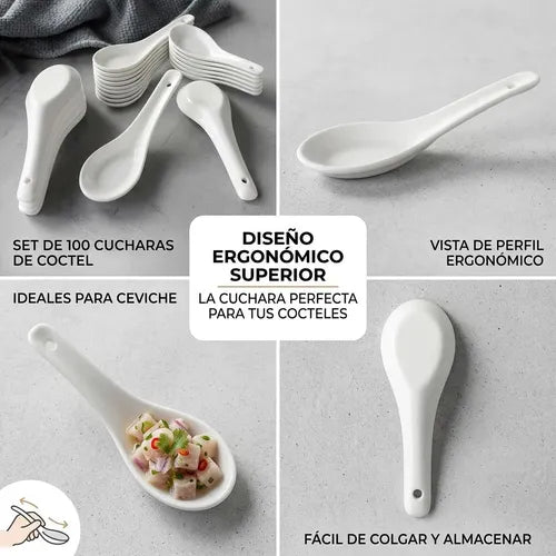 Pack 100 Cucharas Norplat - Ceviche - Coctel - Mini Cucharas Blanco