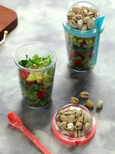 Norplat Set 2 Vasos Yogurt Cereal 400ml Tapa Cuchara Pote Multicolor