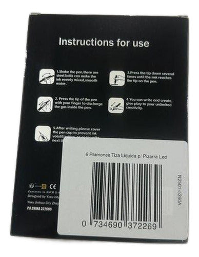 6 Plumones Tiza Liquida Pizarra Led Vidrio Fluor - Norplat Negro Multicolor
