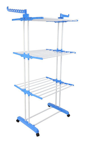 Tendedero Organizador Colgador Ropa Plegable 3 Niveles Rueda Blanco