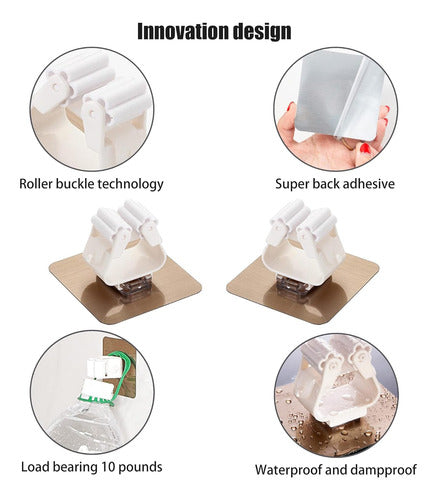 Set De 4 Soportes Organizadores Escoba Pala Mopa Accesorios Blanco