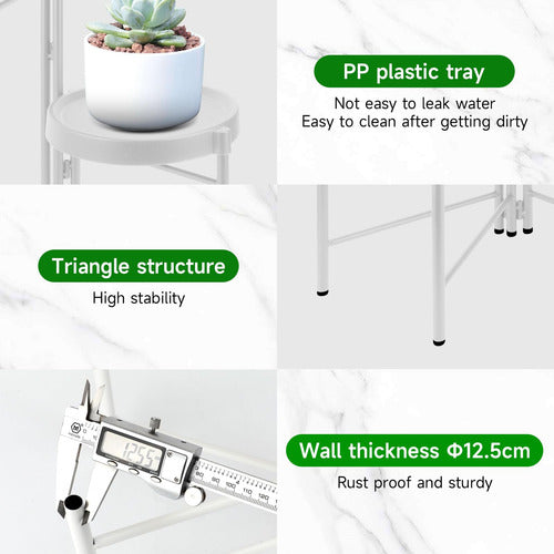 Pedestal Para 3 Plantas / Porta Maceteros Metalico - Norplat Blanco Lisa