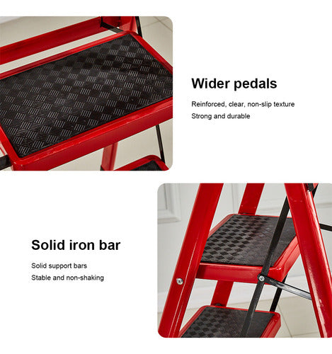 Escalera Tijera 3 Peldaños Multiproposito Plegable - Norplat Rojo