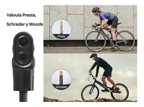 Bombin De Pie 120psi Valvulas Presta Schrader Bici - Norplat Negro